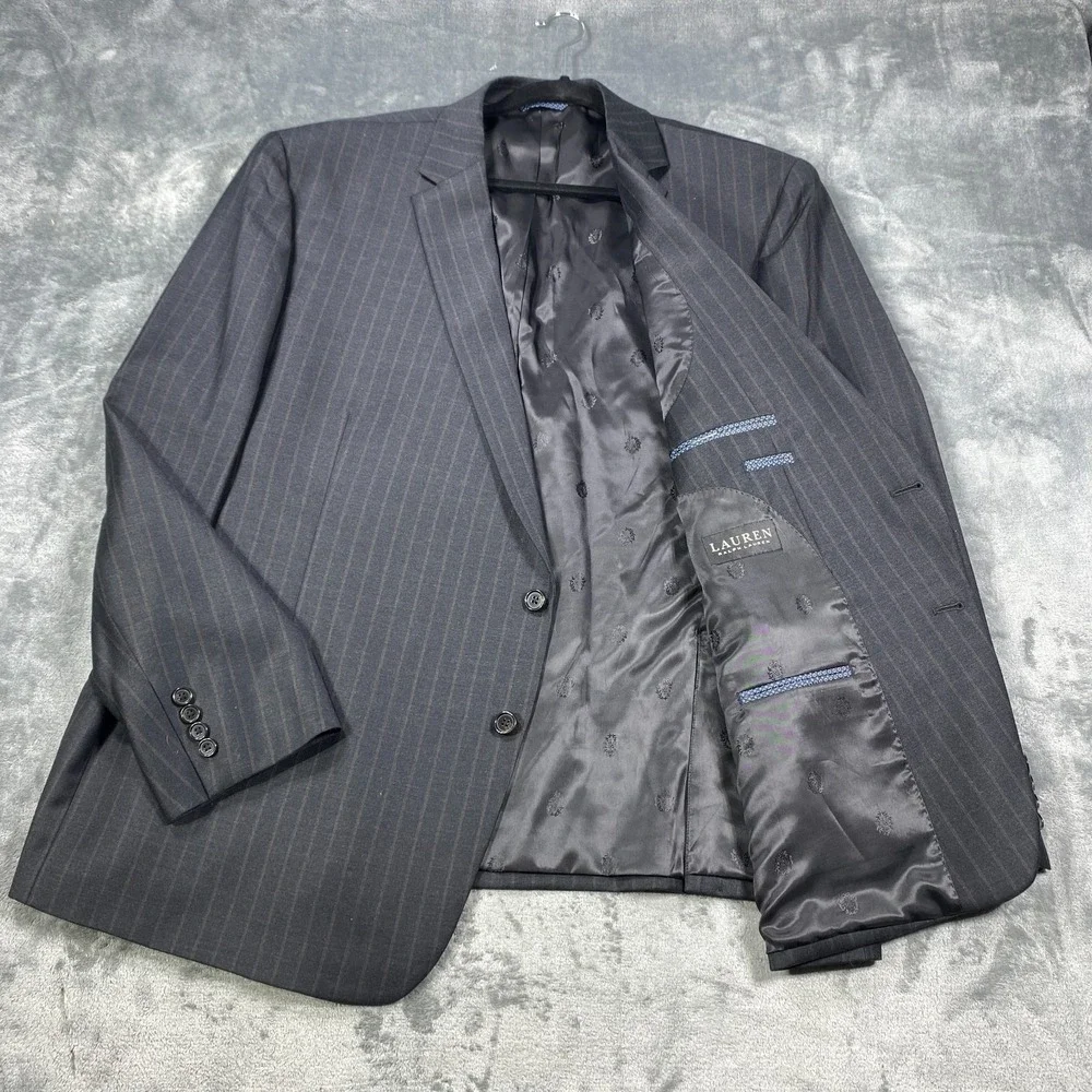 Ralph‎ Lauren Blazer Size 54R Sport Coat Jacket Wool Black Label Striped Suit